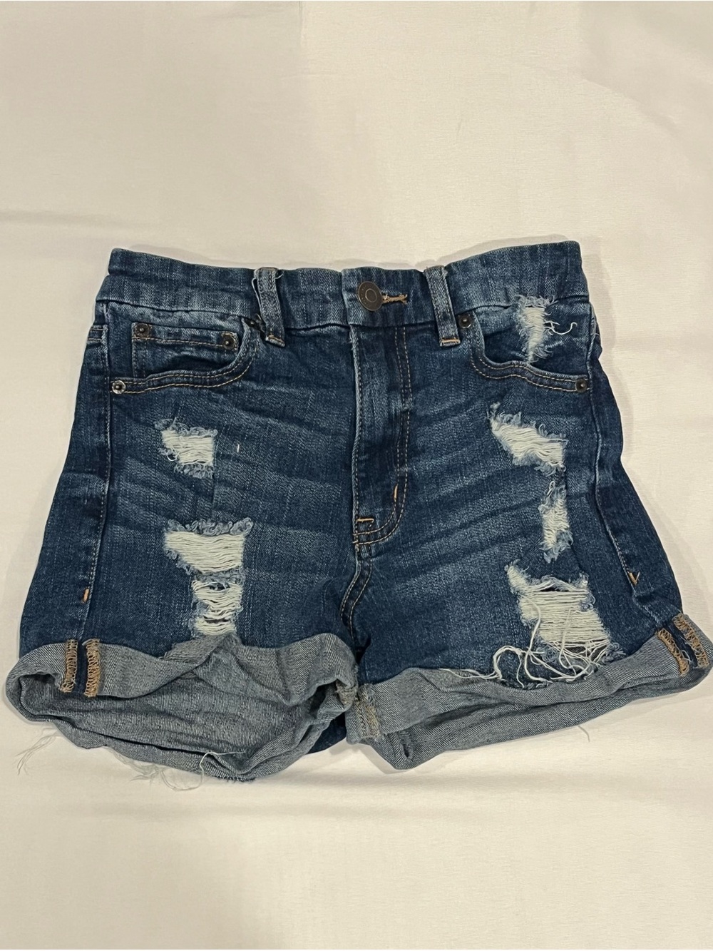 Aeropostale Dark Blue Distressed Rolled Hem Jean Shorts